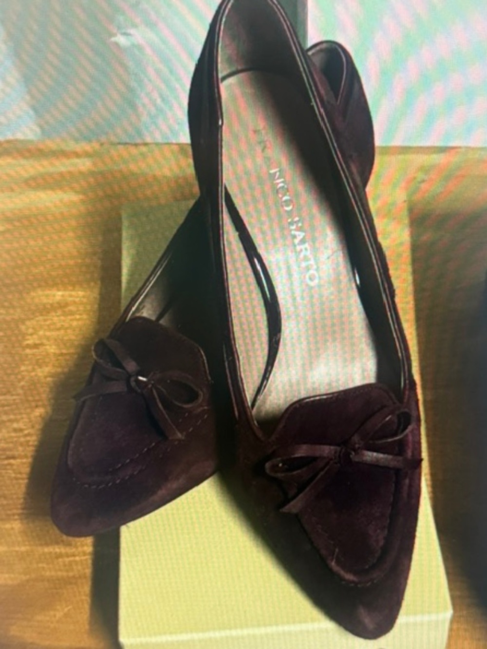 Franco Sarto 7M Burgundy Suede Bow Pointed Toe Slip On Pumps Heels
